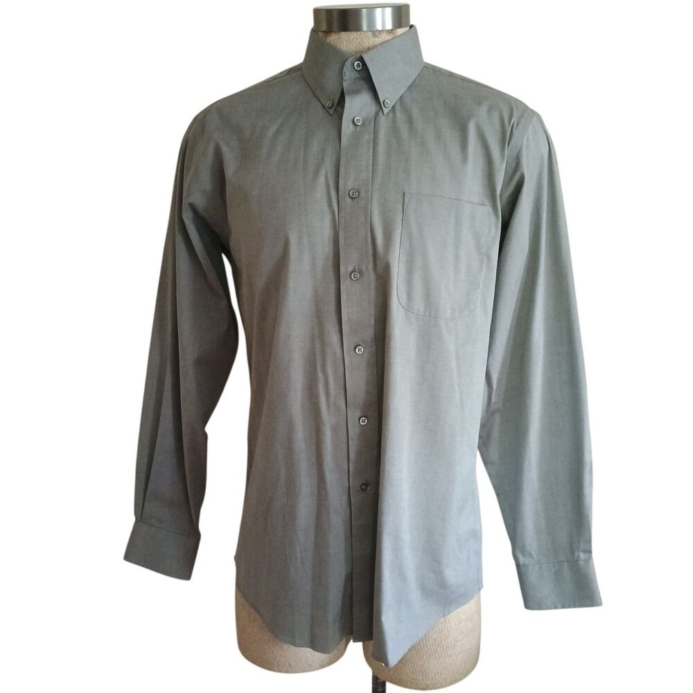 Claybrooke Wrinkle Free Gray Button Down Dress Shirt Mens Sz 15 1/2 34-35